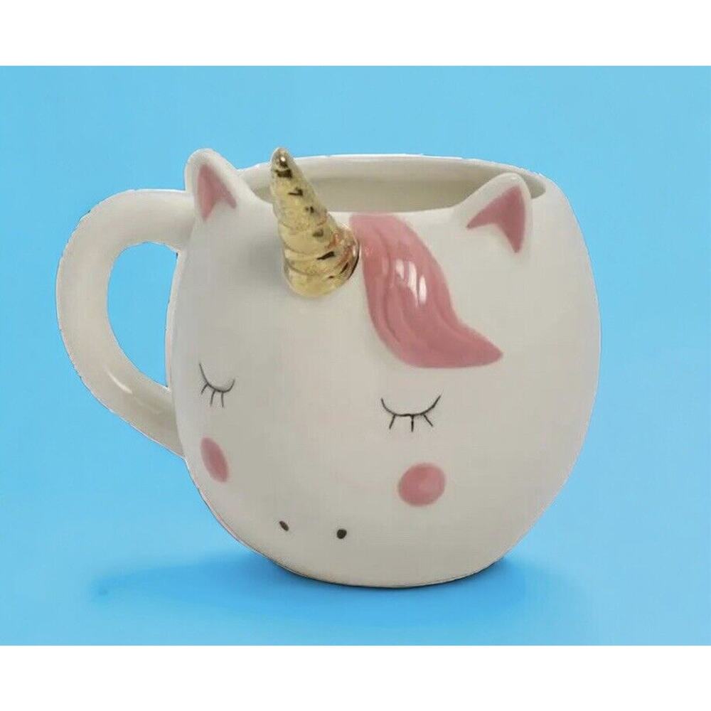 New Ceramic Magical Mystical Fantasy Rainbow Unicorn with Gold Horn 12oz Mug